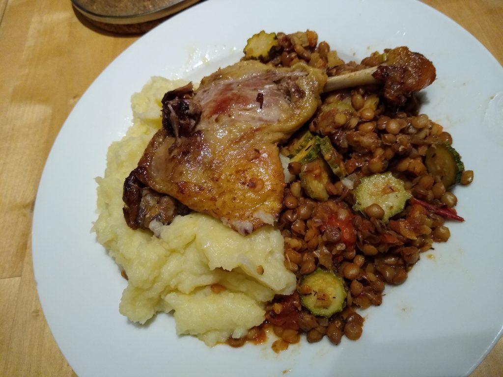 Little Joys: confit duck and mashed potato with lentil ragout