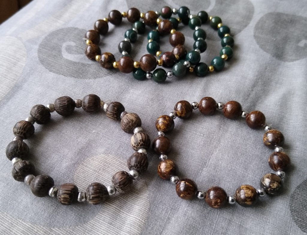 Little Joys: crafting new gemstone bracelets with bronzite, hematite, bloodstone and brass beads
