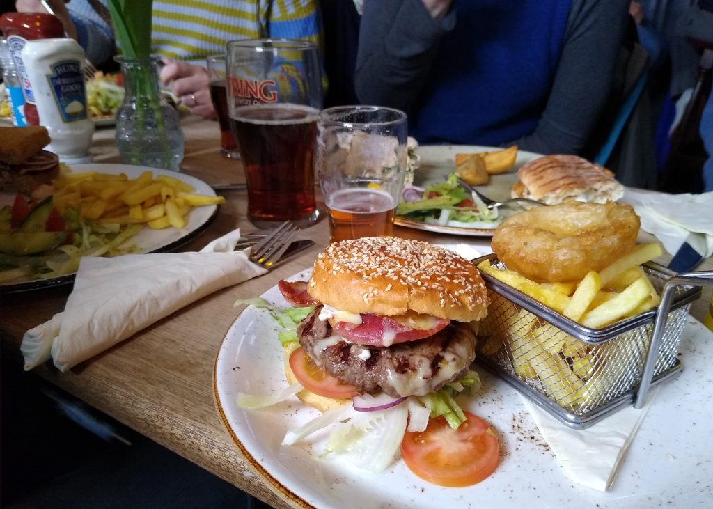 Little Joys: delicious pub food - a cheese-and-bacon burger and chips