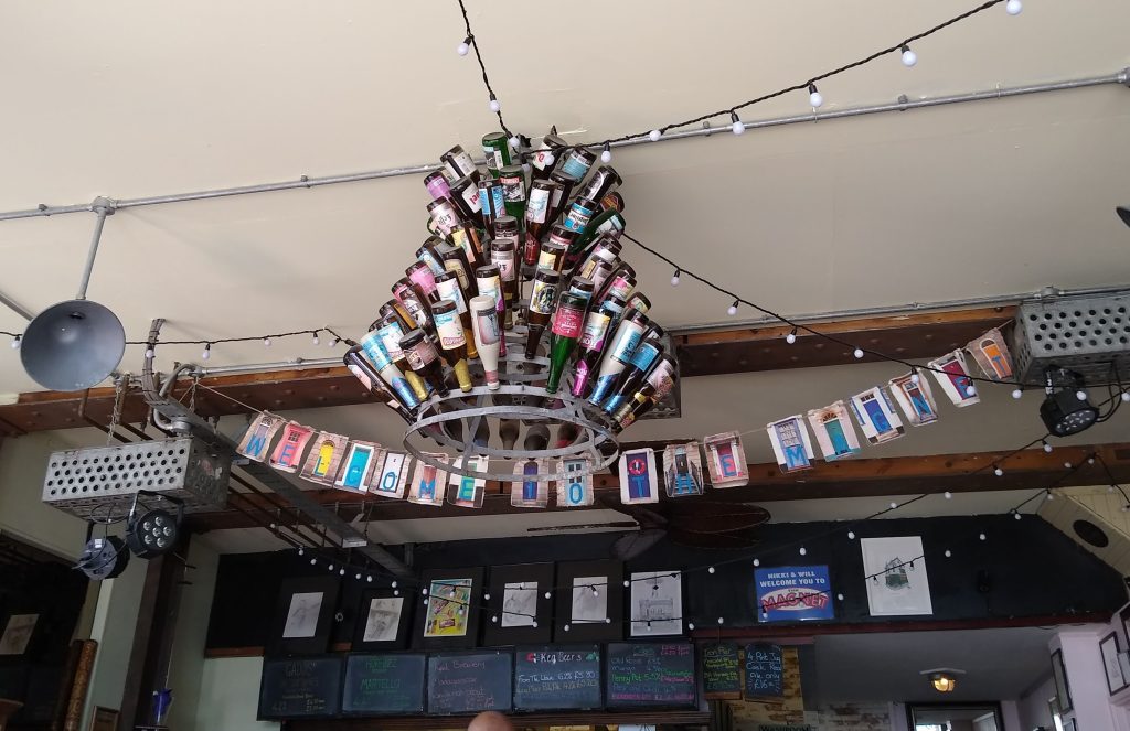 Little Joys: Lampshade made of colourful bottles at the Magnet, Broadstairs 